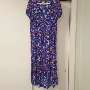 Knox Rose | Royal Blue Midi Dress with Floral Pattern